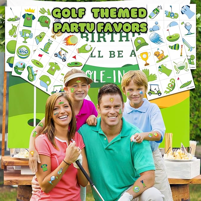 60 PCS Golf Sport Pre-Cut Temporary Tattoos | Super Cute Themed Birthday Party Favors, Supplies, Decorations, Green Sport Fake Tattoo Stickers, School Rewards Prizes & Gifts Boys & Girls, Carnival