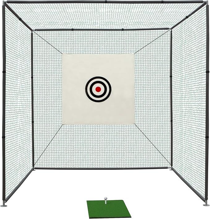 Golf Net Cage, 10X10X10FT Metal Frame Golf Simulators for Home and Backyard, Indoor & Outdoor Hitting Net, Black