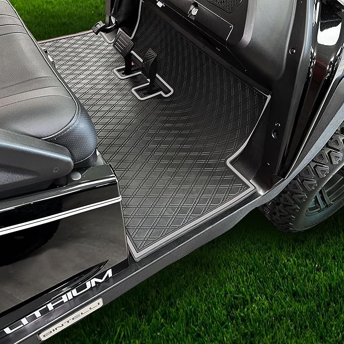 Xtreme Mats Rubber Golf Cart Mat for Bintelli Golfcars, Full Coverage Rubber Front Floor Liner Protects OEM Factory Flooring Compatible with Bintelli Beyond & Nexus (Grey Trim)