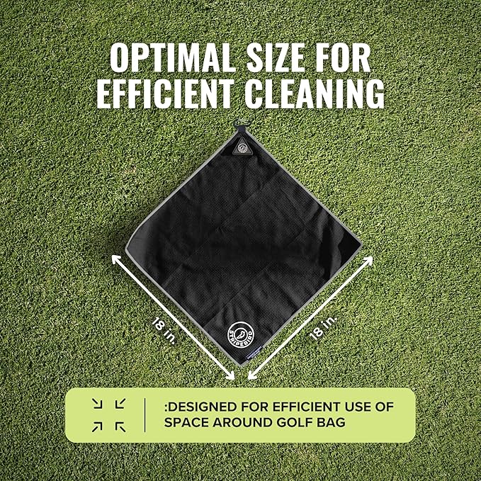 Stripebird - Magnetic Golf Towel (Black) - Microfiber Golf Towel with Built-in Ultra-Strong Neodymium Magnetic Towel - 18" x 18" Golf Bag Towel
