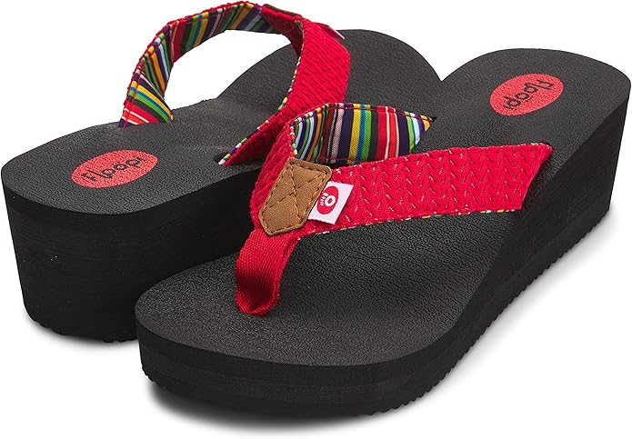 Floopi High Heel Wedge Sandals for Women-Comfort Yoga Mat Footbed for Support, Flip Flop Thong Platforms for Summer