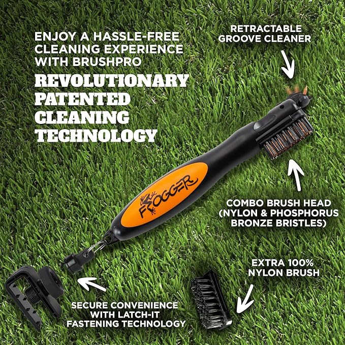 Frogger BrushPro Latch-It Golf Club Cleaner, Ergonomic Grip and Latch-it Magnet - Professional Golf Club Brush and Groove Cleaner for Golfers