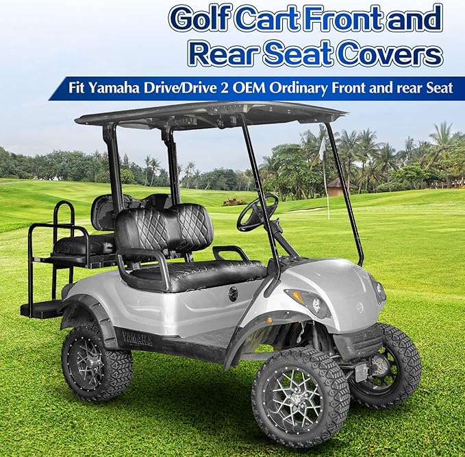 NOKINS 4PCS Golf Cart Diamond Seat Covers Kit,Front and Rear Seat Covers Fits for EZGO/Club Car/Yamaha Original Regular Seat Cushion, No Stapler