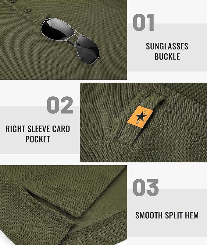 Men's Long Sleeve Polo Shirts 3 Button Down with Pocket Classic Golf Breathable Solid Color Designed Collared Casual Tee