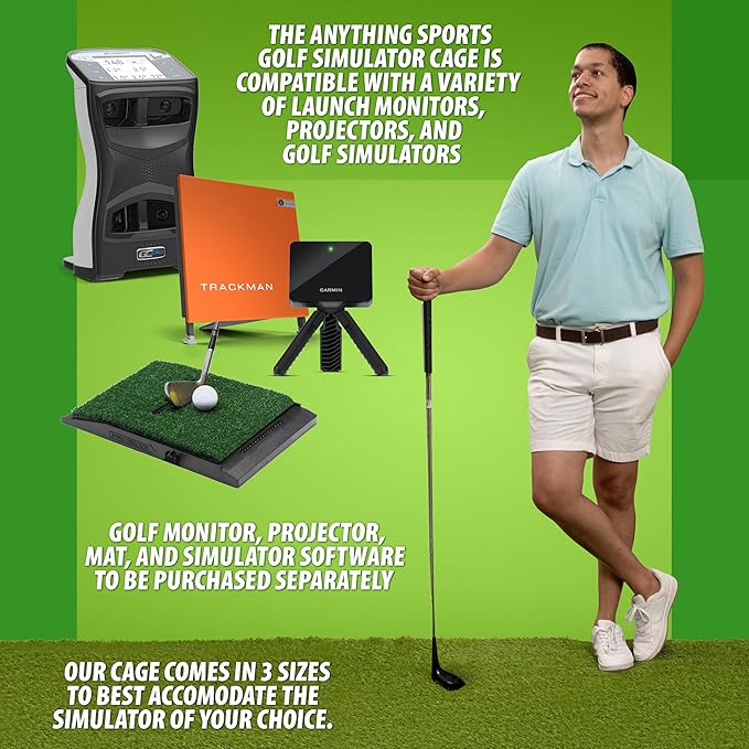 Complete Golf Simulator Enclosure Package – 4K-Ready Impact Screen with Blackout Cage, Frame Poles, Side Shank Nets & Sandbags | Indoor & Garage Practice | Easy Setup | 12-Month Warranty