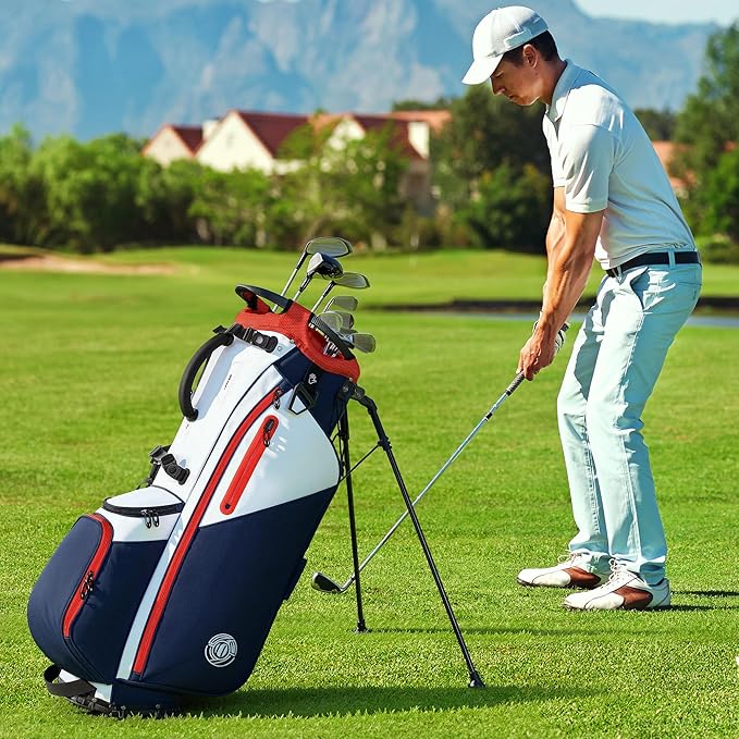 Golf Stand Bag 14 Way, Lightweight Golf Bags for Men Women with Stand, Padded Ergonomic Double Strap, Full Length Dividers, Multiple Pockets, Rain Hood