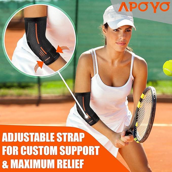 APOYO Elbow Brace for Tendonitis and Tennis Elbow, (Pair) Compression Sleeve for Arthritis, Workouts, Reduce Joint Pain During Fitness Activity (Large)