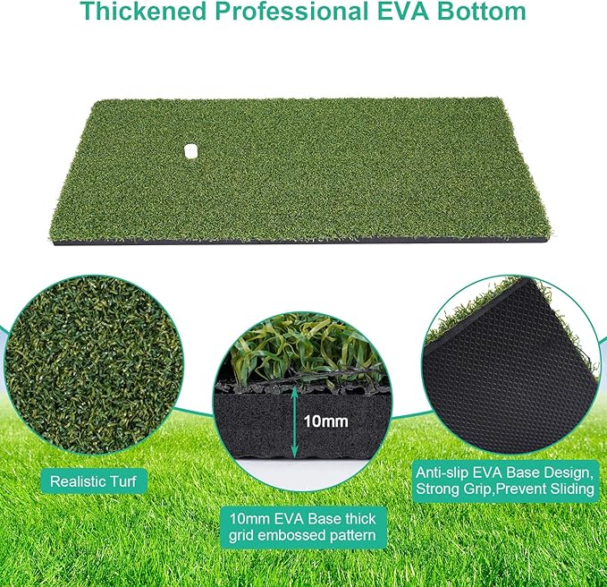 Golf Hitting Mat 24"x16" | 24"x24" Tri-Turf Golf Practice Mat Outdoor Indoor Portable Training Matt Traint Aid Batting Turf Matt for Chipping, Driving and Full Swing Practice