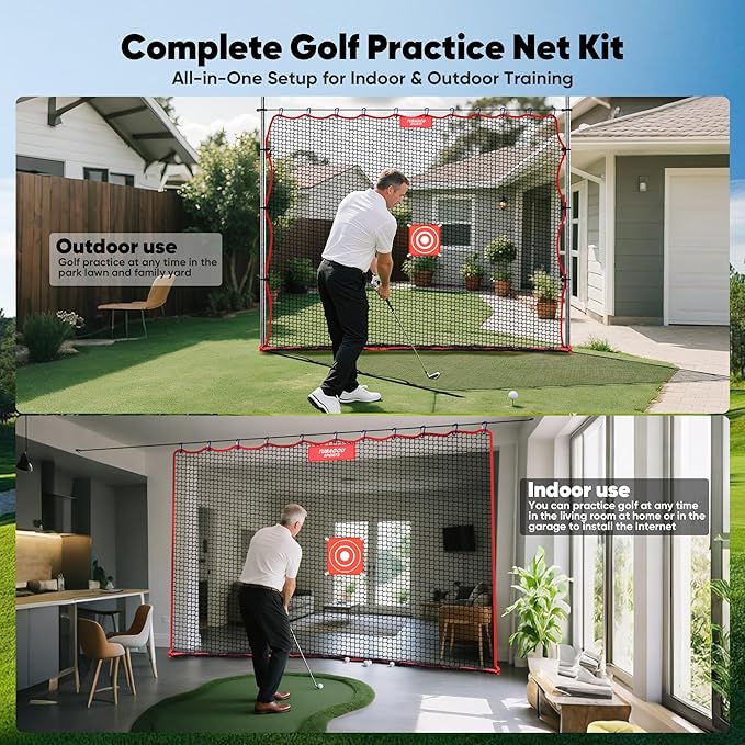 Golf Practice Net, Heavy-Duty Multi Sports Netting Barrier 10FT | 15FT |20FT |25FT Golf Hitting Net for Garage, Ideal for Backyard with Baseball, Softball, Hockey, Soccer and More