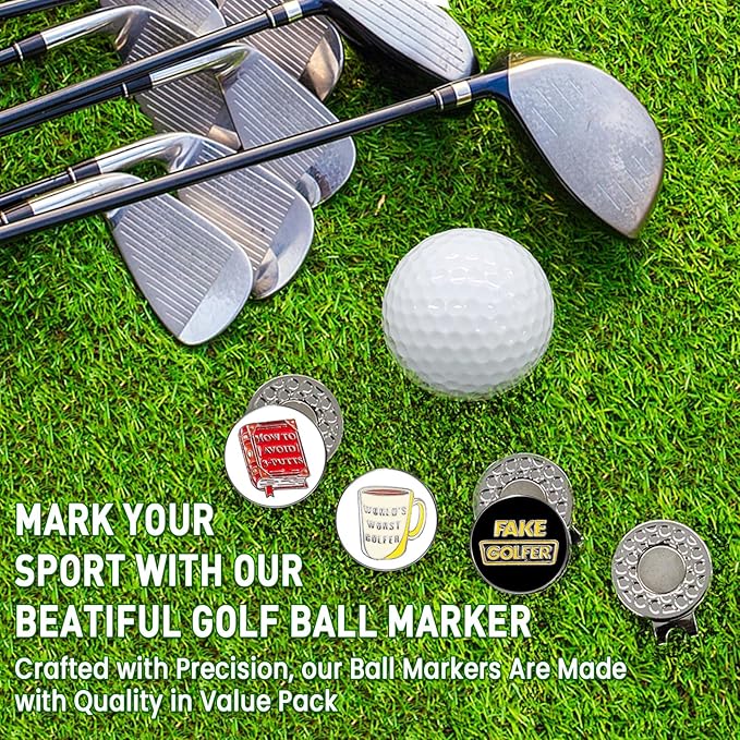 FINGER TEN Golf Ball Marker with Hat Clip Markers Assorted Patterns Value Gift Set Mark Golf Divot Tool Accessories for Men Women Kids