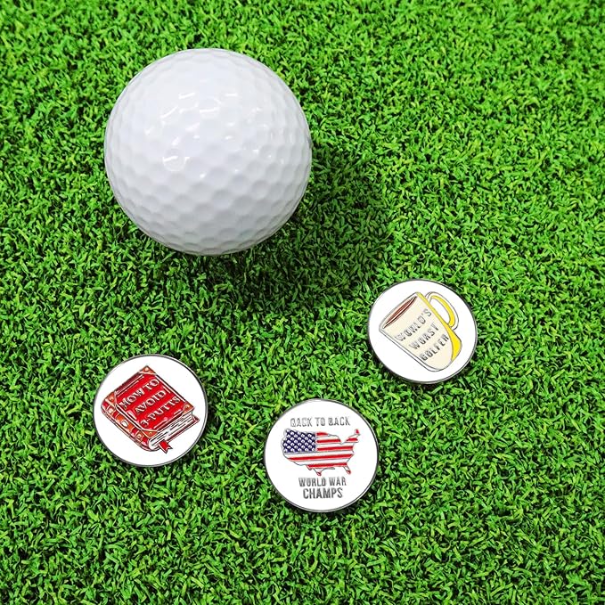 FINGER TEN Golf Ball Marker with Hat Clip Markers Assorted Patterns Value Gift Set Mark Golf Divot Tool Accessories for Men Women Kids