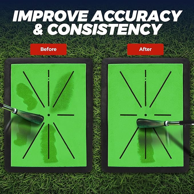 TOY Life 4-in-1 Golf Hitting Mats Practice Outdoor Indoor with Path Feedback, 4 Replaceable Golf Turf Swing Mat for Chipping Training Aid with Rough Fairway Impact Divot Mat Gifts for Men(18" x 13")