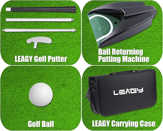 LEAGY Portable Golf Putter Travel Practice Putting Set with Case Indoor Outdoor Yard, Indoor Golf Games Set, Ball Return System Zink Alloy Putter Best Gift Executive Office Putter Set
