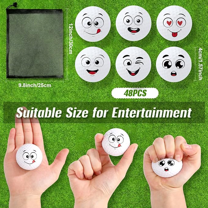 Syhood 48 Pcs Mini Golf Stress Ball Golf Party Favors 1.57 Inch Funny Face Squeeze Foam Balls with Storage Bag for Kids Men Women School Carnival Party Gift Bag Fillers