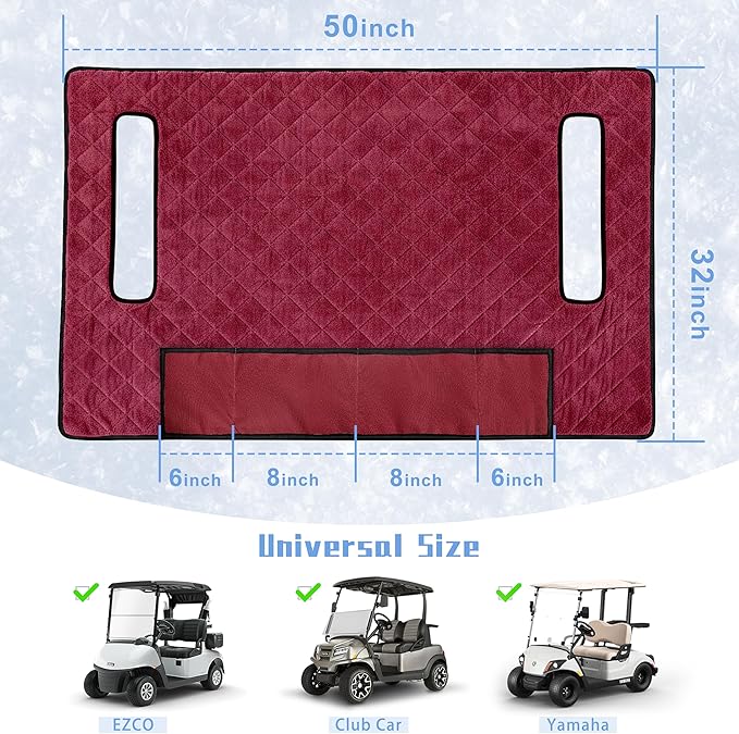 YOKYHOM Golf Cart Seat Covers with 4 Front Pockets, Thick and Non-Slip Golf Cart Seat Towel Blanket, Fits for EZGO, Yamaha, Club Car and More 2 Seats Golf Carts, Red
