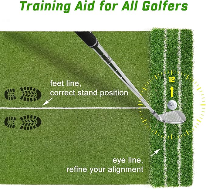 DCQ Real Feel 5x4ft & 6x4ft Golf Hitting Mat, Large Golf Mat, Dual Turf, Fairway & Rough Artificial Grass, Golf Practice Mat Indoor & Outdoor, Driving & Chipping Pad with Cushion, Golf Simulator Mat