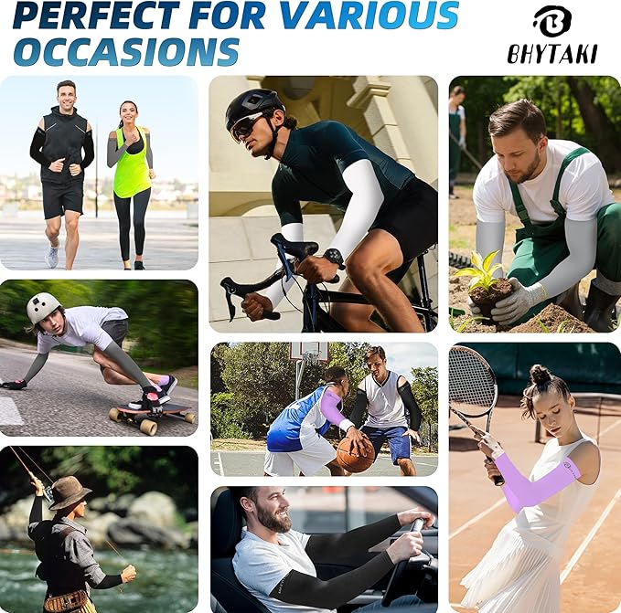 BHYTAKI UV Sun Protection Arm Sleeves, UPF 50 Sports Cooling Arm Compression Sleeves for Men Women Teenager