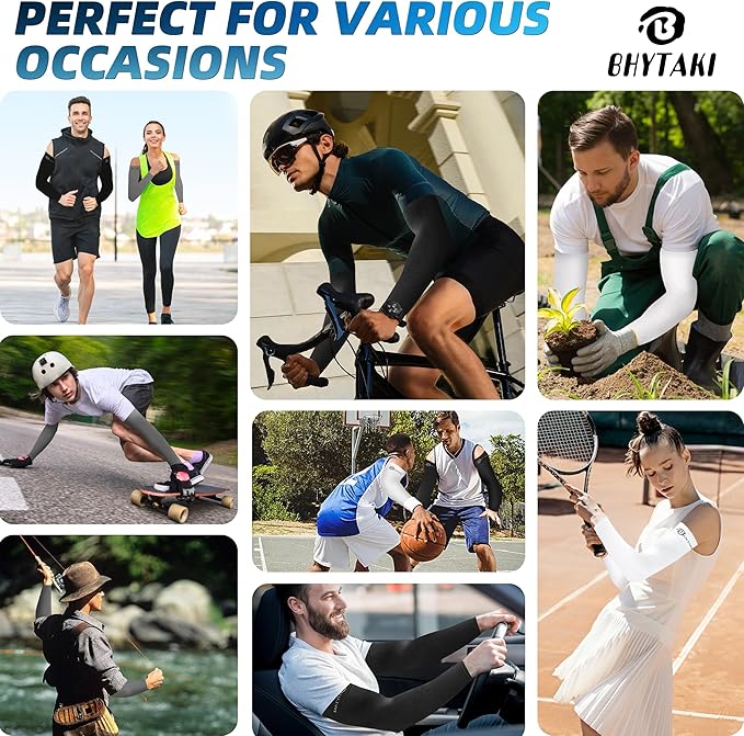 BHYTAKI UV Sun Protection Arm Sleeves, UPF 50 Sports Cooling Arm Compression Sleeves for Men Women Teenager