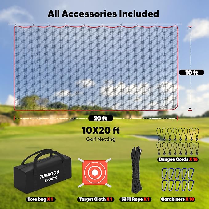 Golf Practice Net, Heavy-Duty Multi Sports Netting Barrier 10FT | 15FT |20FT |25FT Golf Hitting Net for Garage, Ideal for Backyard with Baseball, Softball, Hockey, Soccer and More