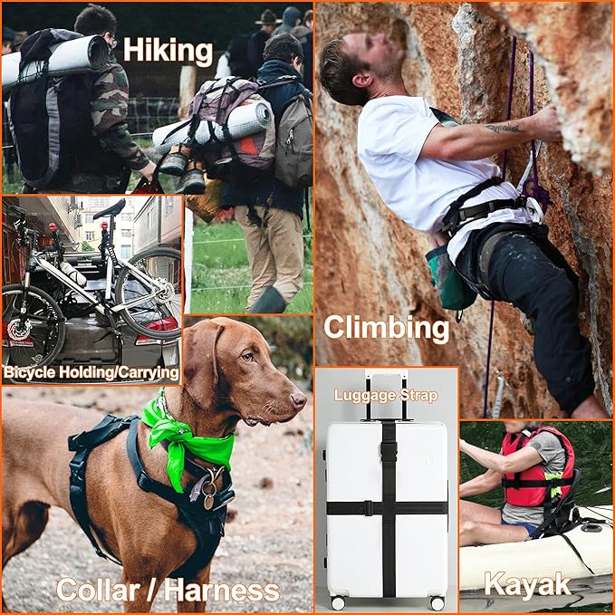 1-1/2 inch Straps Buckles Set: 6 yard Nylon Webbing Strap 1.5" Wide, 5 pack Side Release Plastic Buckle, 10 pcs Tri-glide Slide Clip, Heavy Duty Quick Snap Fasteners Dual Adjustable No Sew Required
