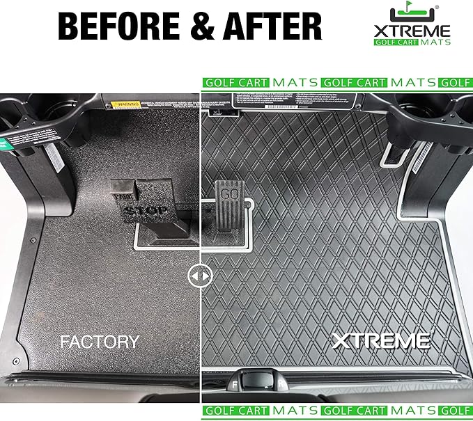 Xtreme Mats Club Car Compatible Golf Cart Mat, Full Coverage Rubber Floor Liner - Fits Club Car Models Precedent (2004-2025)/Onward & Tempo (2017-2025)/Villager & V4L (2019-2024) - Grey Trim