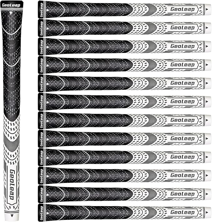 Geoleap Golf Grips Set of 13- Cord Rubber Compound Material, Hybrid Golf Club Grips, All Weather Performance.