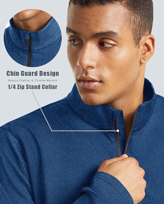 KEFITEVD Men's Quarter Zip Pullover Fleece Lined Long Sleeve Golf Shirt 1/4 Zip Sweatshirts Thermal Winter Sweaters