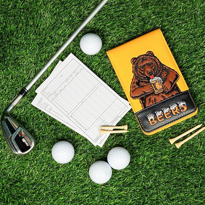 Golf Scorecard Holder & Yardage Book Cover, Golf Accessories Black Premium Leather Yardage Book Holders Cover