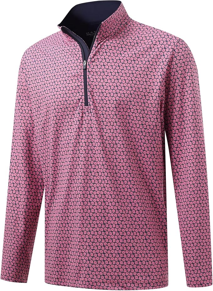 M MAELREG Quarter Zip Golf Pullover Men Dry Fit Long Sleeve Performance Wicking 1/4 Zip Full Print Pullover Mens Sweatshirt