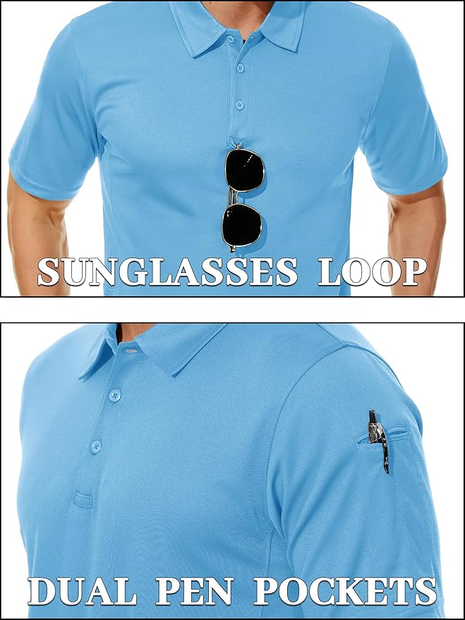 TACVASEN Mens Polo Shirt Short Sleeve Tactical Performance Collared Work Golf Shirts Dry Fit Pique Polos for Summer