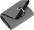Mile High Life Tri-fold Golf Towel | 16" X 24" | Premium Microfiber Fabric | Waffle Pattern | with Heavy Duty Carabiner Clip | for Men and Women (Dark Gray)