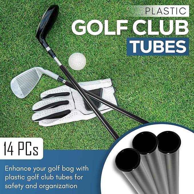 Golf Bag Tubes Set of 14 (1.25'') + 1 (1.5'') for Fat Putter Grip, Club Protection Sleeves, Dividers & Organizer, Travel Accessory for Golf Bag Separation and Organization with Putter Clip