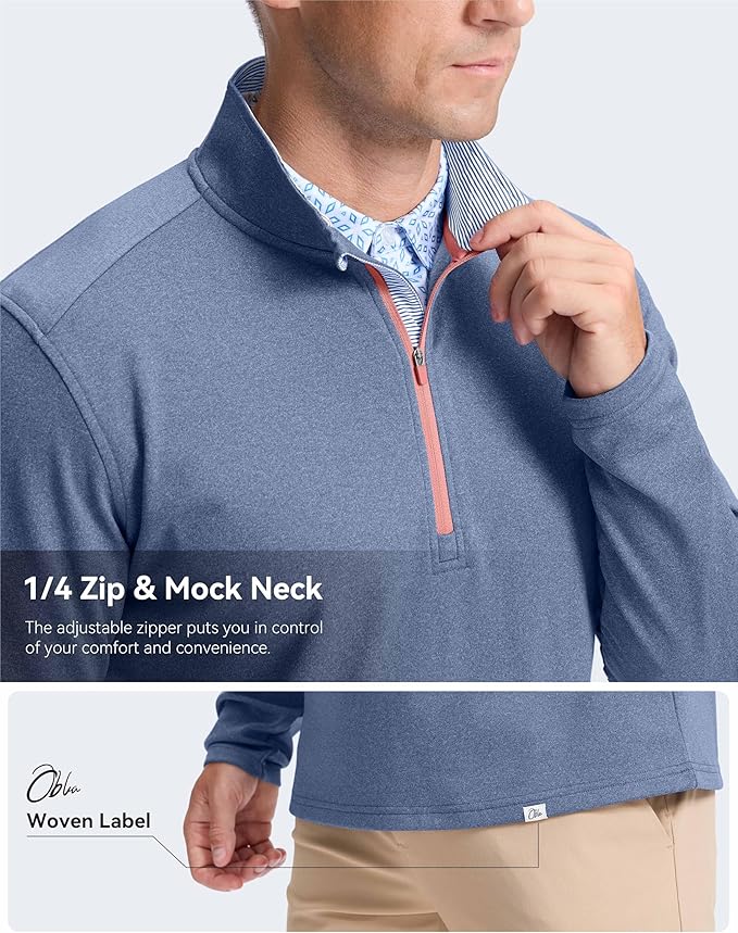 Obla Golf Quarter Zip Pullover Men Fleece Mock Neck Sweatshirt Winter Warm 1/4 Zip Long Sleeve Golf Shirt