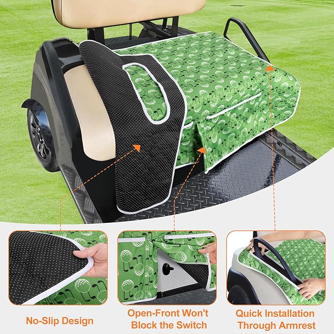 Golf Cart Seat Covers, Universal Golf Cart Seat Towel Blanket with 4 Front Pockets & Nonskid Bottom Fits for EZGO, Yamaha, Club Car and More 2 Person Seats Golf Carts