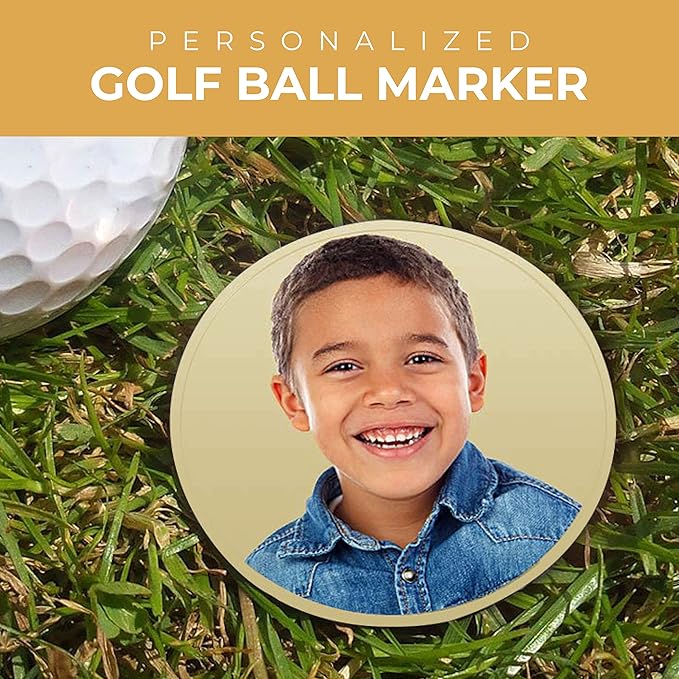 Personalized Golf Ball Marker - Custom Photo & Engraving Golf Ball Marker for Men & Women, Customizable Golf Ball Marker with Photo, Golf Gifts, 3/4 in x 3/4 in, Stainless Steel or Yellow Gold Plated