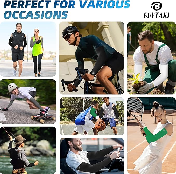 BHYTAKI UV Sun Protection Arm Sleeves, UPF 50 Sports Cooling Arm Compression Sleeves for Men Women Teenager
