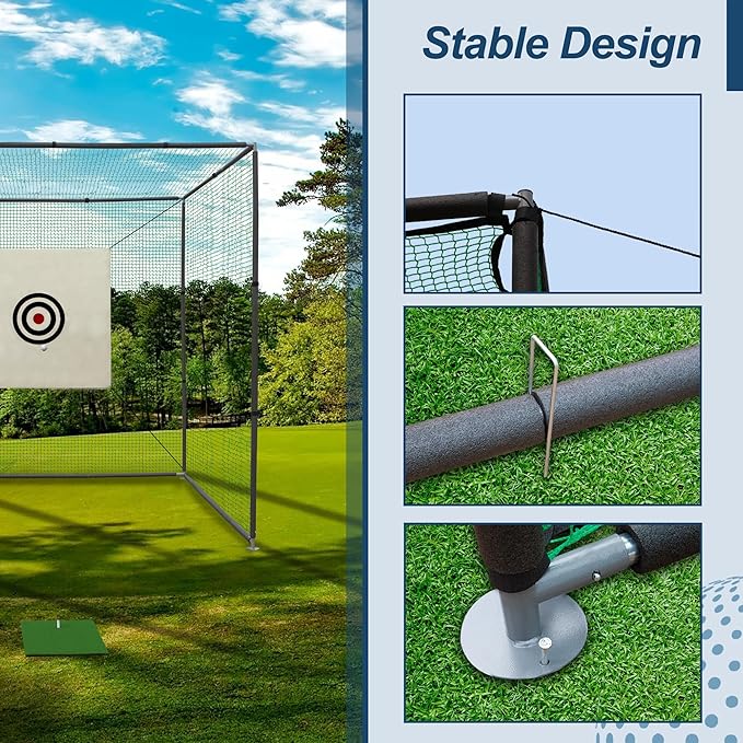Golf Net Cage, 10X10X10FT Metal Frame Golf Simulators for Home and Backyard, Indoor & Outdoor Hitting Net, Black