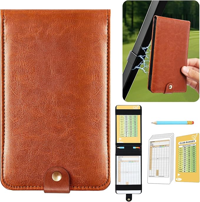 Magnetic Golf Scorecard Holder All-in-One, High-End Leather Golf Yardage Book Holder, Scorecard Book Yardage Book Cover Universal Fit for Scorecard, Golf Accessories Fit for Most Back Pocket