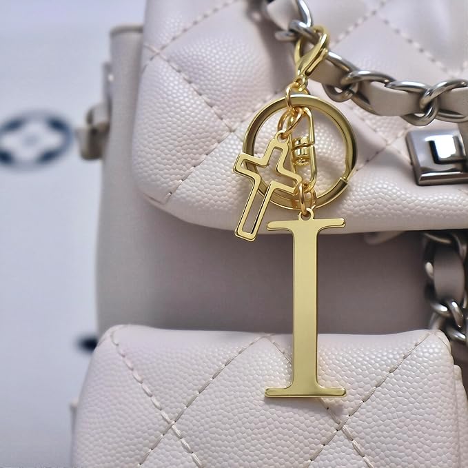 Gold Initial Keychain for Women A-Z Letter Cross Keychains Alphabet Key Chain bag Accessories Gift for Christian