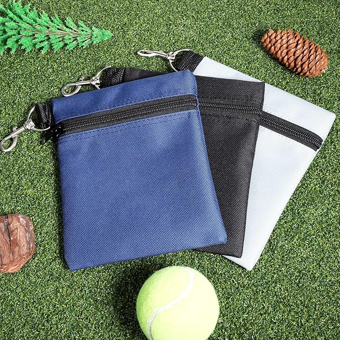 Golf Tee Bag, 3 Pack Golf Tee Pouch 5.5 X 6.7 Inch Zipper Golfs Accessory Bag with Clip Utility Tees Holder with Zipper, Golfs Ball Storage Accessory Bags with Clip for Men Women GolfGift