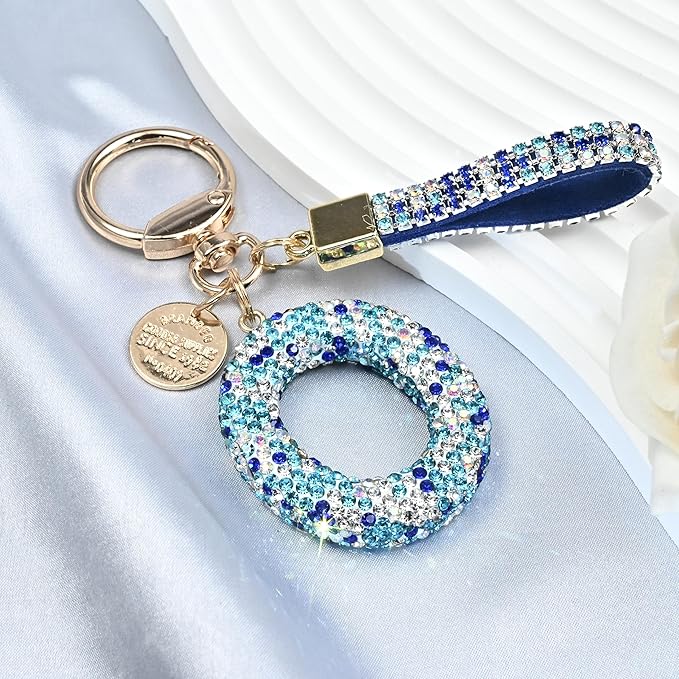 Pink Blue White Initial Letter Keychain Gift for Women Girls Bling Sparkly Cute Backpack Car Key Accessories Lanyard