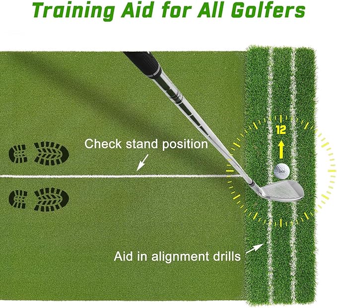 DCQ Real Feel 5x4ft & 6x4ft Golf Hitting Mat, Large Golf Mat, Dual Turf, Fairway & Rough Artificial Grass, Golf Practice Mat Indoor & Outdoor, Driving & Chipping Pad with Cushion, Golf Simulator Mat