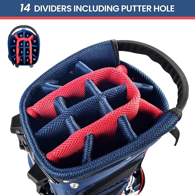 Golf Stand Bag, Lightweight 14 Way Top Dividers Golf Carry Bag with 8 Pockets, USA Stars & Stripes Golf Bag for Golf Club Golf Cart for Men & Women