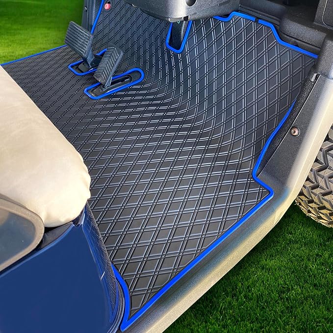 Xtreme Mats EZGO RXV Golf Cart Mat, Full Coverage Golf Cart Floor Liner Mat - Only Fits EZGO RXV (2008-2022) & 2Five (2009+) - Black with Blue Trim