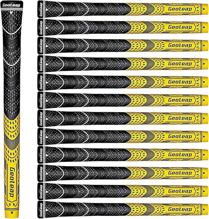Geoleap Golf Grips Set of 13- Cord Rubber Compound Material, Hybrid Golf Club Grips, All Weather Performance.