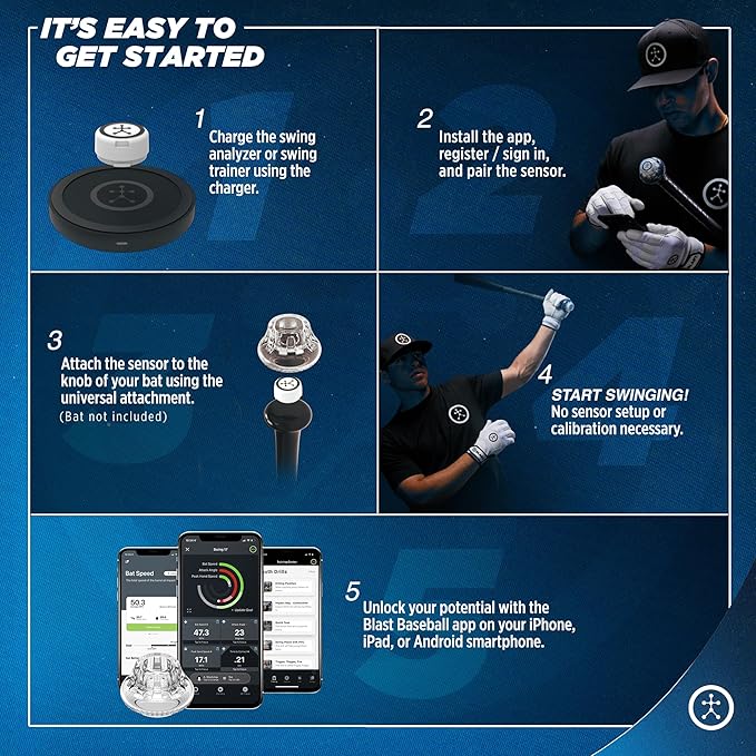 Blast Motion Baseball Swing Analyzer - Improve Your Swing at Every Level - Batting Trainer - Real-time Feedback, Swing Metrics, Video Capture Highlights, Track Performance (GEN3 Sensor)