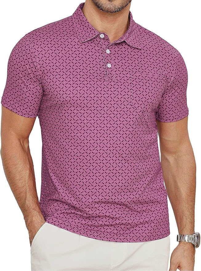 Lexiart Mens Golf Shirt Short Sleeve Dry Fit Print Moisture Wicking Performance Patterns Collared Polo Shirt with Pocket
