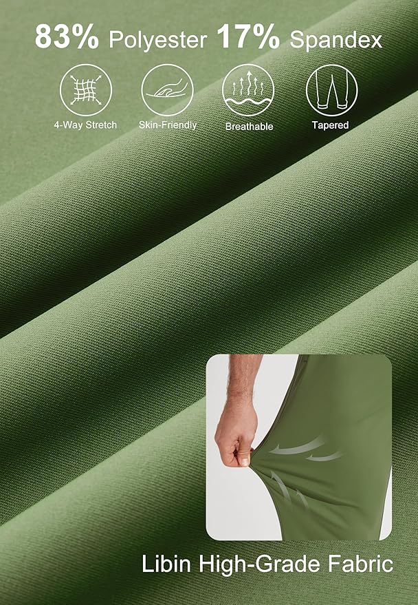 Libin Men's Golf Pants Joggers Lightweight 3 Pockets Slim Fit Soft Stretchy Tapered Work Dress Athletic
