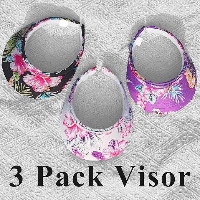 3 Pack Sports Sun Visor Hat Women Men Adjustable Clip On Visors Outdoor Golf Beach Cap