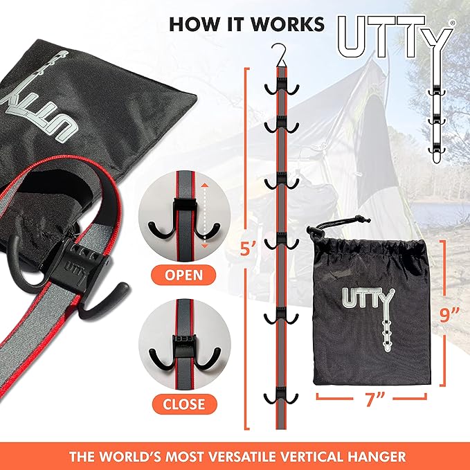 UTTY Hanging Multipurpose Portable Hockey Gear Drying Rack - Durable Gear Keeper & Sports Equipment Organizer - 6 Durable Adjustable Hooks, Support Light to Heavy Weight for Home, Travel & Outdoor Use